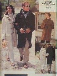 8452 VOGUE UNISEX DUFFLE COAT, HOOD, COLLAR PATTERN XS-M